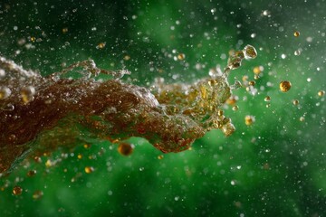 Aufkleber - Colorful splash of liquid against a vibrant green background creates an eye-catching visual effect with droplets glistening in the light