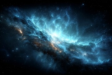 Aufkleber - Vibrant cosmic nebula illuminating the depths of outer space in brilliant blue hues and scattered star fields