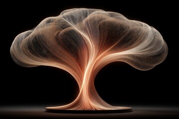 Poster - Intricate light sculpture depicting a tree with flowing lines in a dark setting