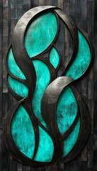 Wall Mural - Abstract, Flowing Teal and Gray Metal Wall Art, Industrial Chic Home Decor With an Organic Design
