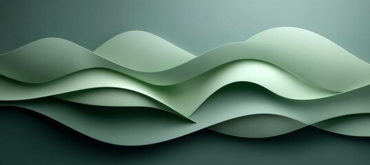 Green Abstract Paper Carved Background, Sage And Soft Olive Wave Patterns, Layered Design, Paper Art