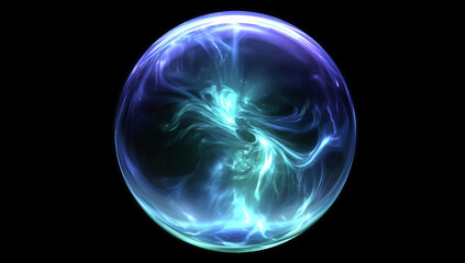Wall Mural - blue science technology glass bubbles, cosmetic moisturizing water molecules, cosmetic essence, liqu