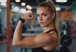 © Aliaksandr Barouski - Confident woman flexing her bicep in a gym setting, showcasing strength and determination