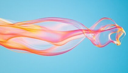 Wall Mural - abstract pink and orange wave flowing on light blue background