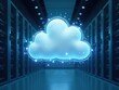 © Leopard - Luminous cloud icon representing cybersecurity in a data center environment