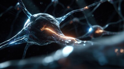 Fototapete - Detailed Neuron Network With Glowing Synapses, Illustrating Neural Connections and Scientific Discovery for Medical Research and Technological Advancement : Generative AI