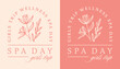 © Pictandra - Spa day wellness girls trip club friends group besties self care weekend women shirt design logo. Pink floral boho chic elegant luxury lotus flower girly plants aesthetic illustration poster print.