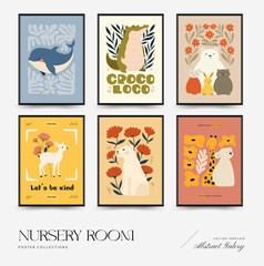  Abstract Childrens Room posters template. Modern trendy Kids minimal style. Hand drawn design for wallpaper, wall decor, print, postcard, cover, template, banner.