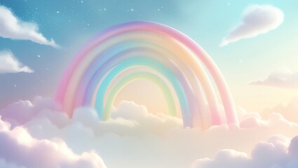 Wall Mural - dreamy pastel rainbow in a cloudy sky