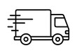 © Sarfraz - Fast moving shipping delivery truck line art vector icon for transportation apps and websites. Vector illustration