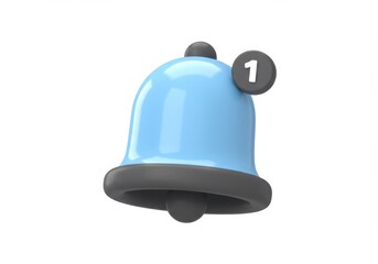 Wall Mural - 3d illustration of blue notification bell with number one isolated on white background