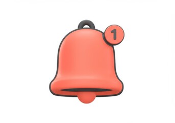 Wall Mural - 3d illustration of notification bell with number one isolated on white background