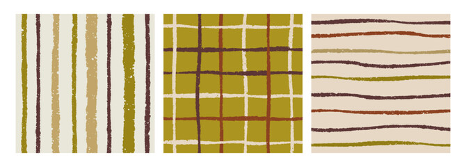 Fototapete - Seamless abstract checkered and striped patterns set. Scribble doodle style grid, line drawings, endless textures, prints for textile, wallpaper, wrapping design. Hand-drawn vector illustrations