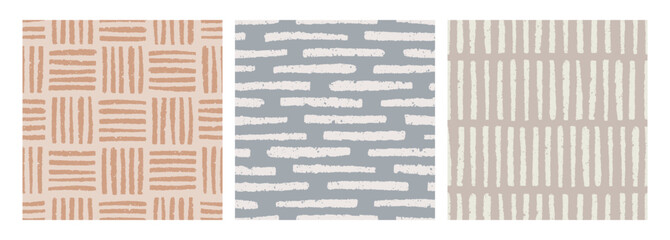 Fototapete - Seamless abstract patterns set in modern style. Doodle stripes, scribble lines, crosshatch prints, endless textures for modern textile, wallpaper, wrapping design. Hand-drawn vector illustration
