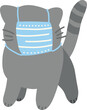 © Wobbly Hand - A funny gray cat wearing a medical mask illustration