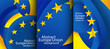 © RomanWhale studio - European Union template, EU flag stars poster, flyer, background, banner, web, wallpaper, layout for text  set. Europe patriotic template golden stars and blue field.
