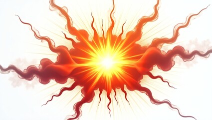 Aufkleber - bright glowing sun with dark red smoky rays. This image evokes a sense of intense energy and power.