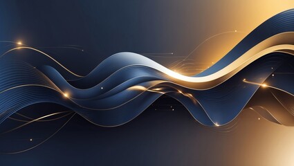Aufkleber - abstract wavy lines in shades of blue and gold, evoking a sense of flow, elegance, and dynamic movement