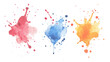 © Song Long - Three watercolor spots with colorful drops and spray on a white background. Colorful watercolor brush strokes vector. set of paint splatter illustration.