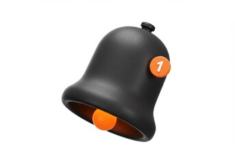 Wall Mural - 3d illustration of black notification bell with number one isolated on white background