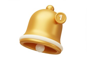 Wall Mural - 3d illustration of golden notification bell with number one isolated on white background