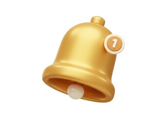 Wall Mural - 3d illustration of golden notification bell with number one isolated on white background