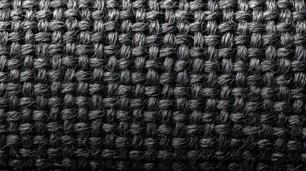 Abstract black fabric texture with woven threads in macro close-up, creating visual