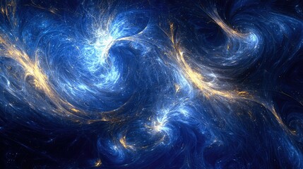 Wall Mural - Swirling indigo and cobalt blues with wisps of metallic gold