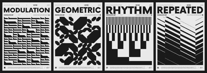 Poster - Modern abstract poster collection, vector minimalist posters with geometric shapes in black and white, brutalist style inspired graphics, bold aesthetic, shape distortion effect set 14