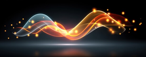 Aufkleber - Abstract Glowing Orange and Blue Waves with Sparkling Lights Digital Art Background Illustration