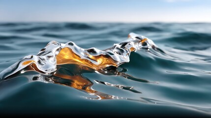 Aufkleber - Abstract Metallic Wave on Ocean Surface Golden and Silver Water Reflection
