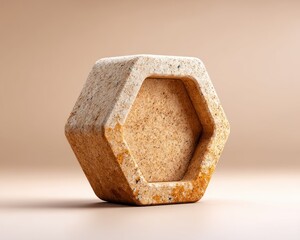 Aufkleber - A weathered stone hexagon with a recessed center sits against a soft, neutral background in a studio setting.