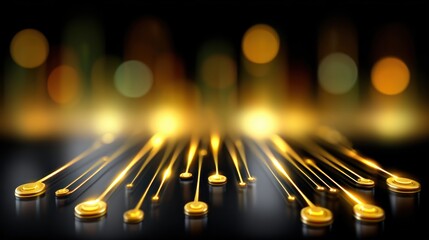 Poster - Abstract Golden Lines Converging Towards Bright Lights Futuristic Technology Background