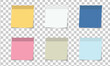 © Pixxellab - Multicolor post it notes isolated on transparent background. Colored sticky note set. Vector realistic illustration. Sticky note collection with curled corners and shadows.