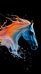 Poster - Horse portrait emerging from a splash of colorful water creating a stunning visual effect
