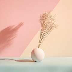 Aufkleber - Elegant dried flowers in a spherical vase against a pastel backdrop