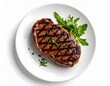 © WillamNort - Top view photo of steak with sides, top-down photo, photo of meat on a white plate