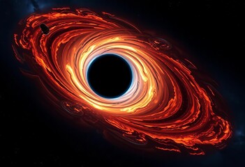 Wall Mural - a swirling accretion disk illuminates a black hole's event horizon in deep space, black hole, astrop