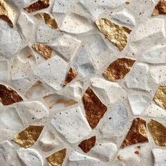 Wall Mural - light terrazzo slab background with gold and white accents
