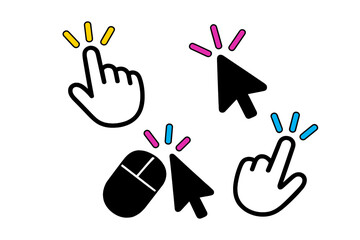 Wall Mural - modern vector illustration of cursor and hand symbols with colorful accents expressing interaction i