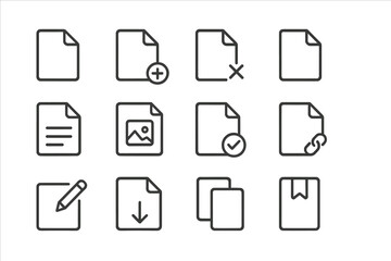 Wall Mural - collection of modern vector icons representing document actions for digital interfaces, featuring va