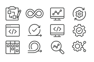 Wall Mural - modern vector illustration depicting a variety of technology and development concepts visually repre