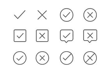 Wall Mural - modern vector illustration of check and cross mark symbols in various styles and arrangements on a m