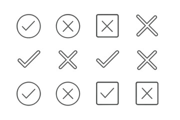Wall Mural - collection of modern vector check and cross icons in minimalist design for various applications and 