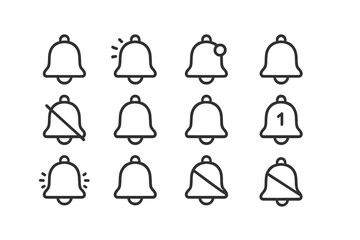 Wall Mural - collection of modern vector bell icons representing different notification states and alerts in a si