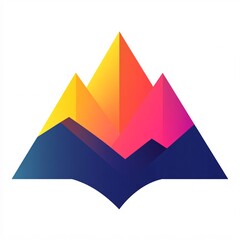 Leinwandbilder - Vibrant, geometric mountain peaks rise from an open book, symbolizing knowledge, growth, and the pursuit of goals