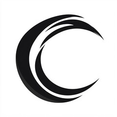 Poster - Abstract black crescent with brushstrokes effect forming dynamic circular shape on white background