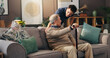 © peopleimages.com - Senior man, nurse and sofa with assisted living for healthcare service at old age home. Caregiver, medical worker or physiotherapist helping elderly or person with a disability at retirement house