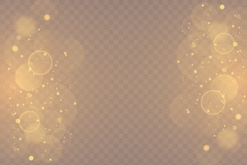 Fototapete - Light abstract glowing bokeh highlights. Light bokeh effect isolated on transparent background. The Christmas background shines from the dust. Christmas concept for design and illustrations.