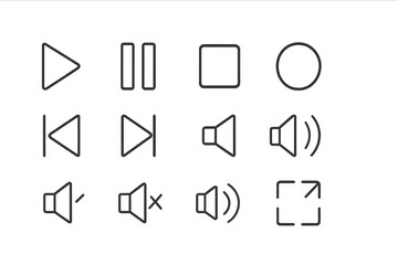 Wall Mural - modern vector illustration of multimedia control icons in minimalist design for user interface appli